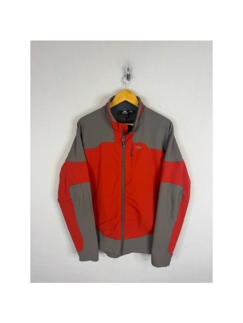 Outdoor Research Mens Red Grey Softshell Fleece Lined Full Zip Jacket Large